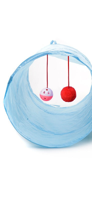 PawFix Zoom-Tunnel Crinkle Cat Play Tube – Collapsible 2-Way Tunnel with Hanging Toys for Cats