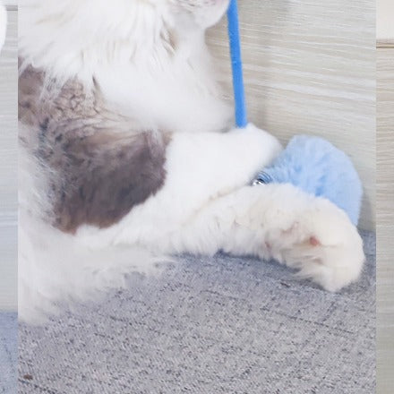 PawFix Spring-Bop Suction-Cup Cat Toy – Bouncy Self-Play Spring with Faux-Fur Pom, Blue