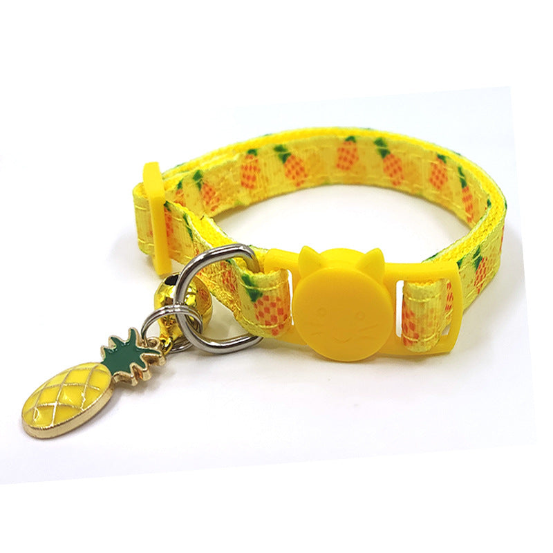 PawFix Breakaway Fruit-Print Cat Collar with Bell – Quick-Release Safety Collar, Pineapple