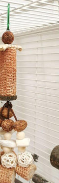 PawFix Carambola Chew Strand — Natural Hanging Bird Chew Toy with Corncob, Vine Balls & Applewood Slices