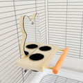 PawFix Perch-Mirror Activity Platform — Wooden Bird Perch with Bunny Mirror, 3 Stainless-Steel Food Cups & Nail-Grinding Perch