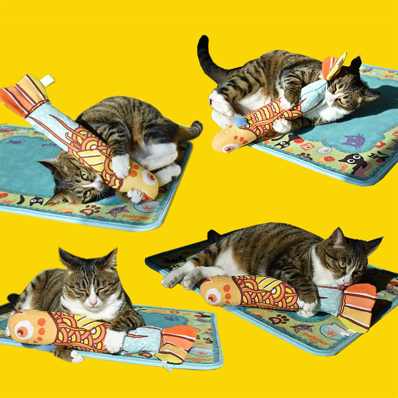 PawFix Kicker-Fish Catnip Pillow — Long Cat-Mint Plush Kicker Toy for Cats, Gold