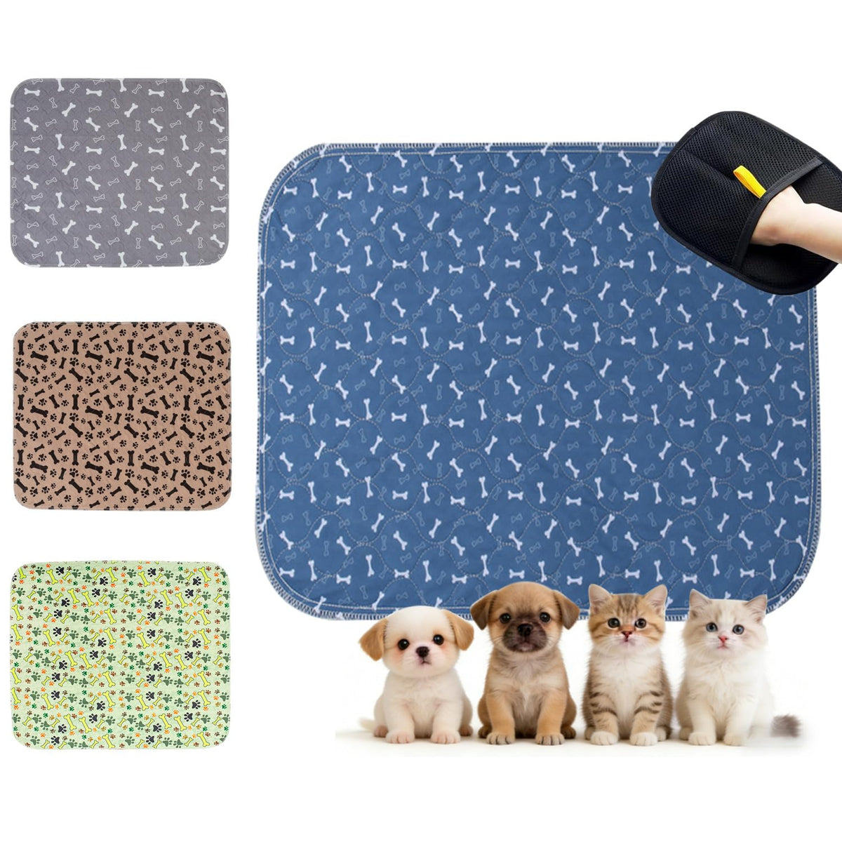 PawFix Washable Puppy Pee Pad – Reusable Water-Absorbent Potty Training Pad, Blue, Small