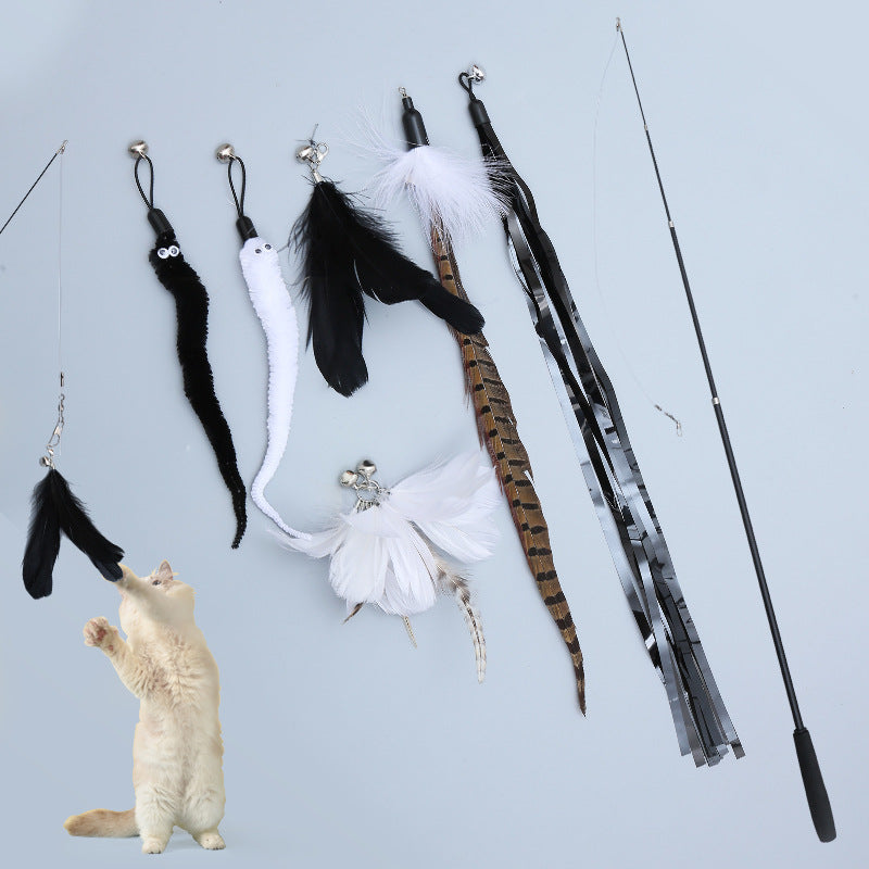 PawFix FeatherWhip Telescoping Cat Wand – 4-Section Wand with Feather Attachments